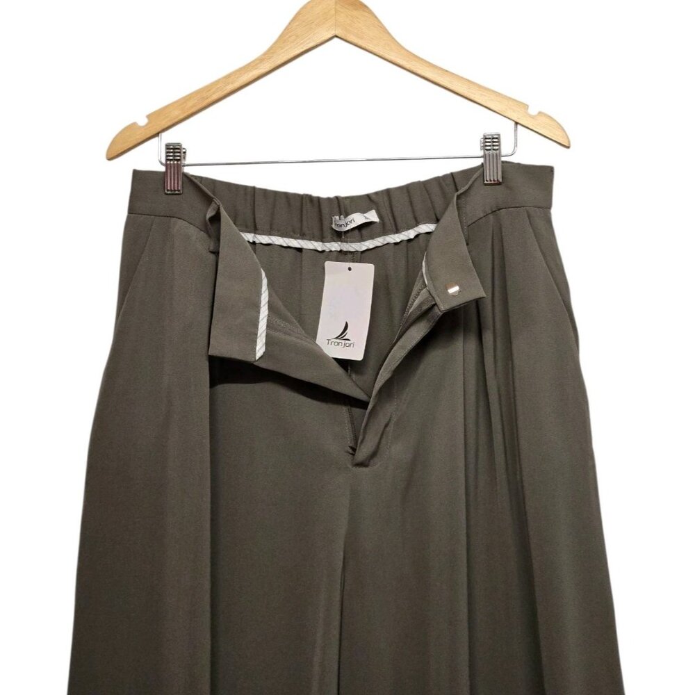 Tronjori Womens XL Taupe Wide Leg  Palazzo Pants Pleated Boho Lagenlook Casual - Picture 5 of 8